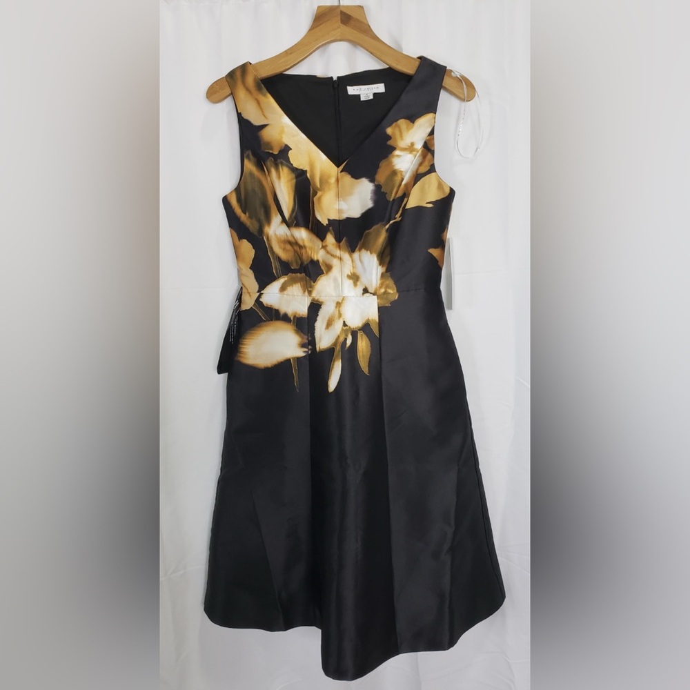 NWT Kay Unger Black Gold Reyna Sleeveless Cocktail Fit Flare Dress 4 6 Small - Picture 7 of 15